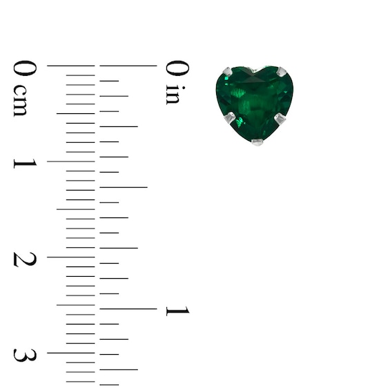 8.0mm Heart-Shaped Lab-Created Emerald Stud Earrings in 14K White Gold
