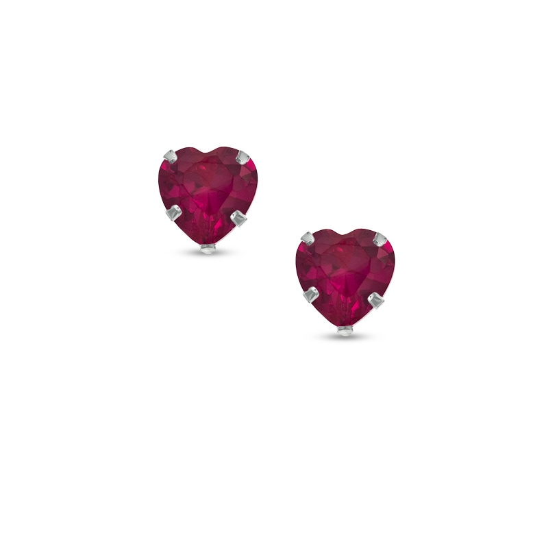 8.0mm Heart-Shaped Lab-Created Ruby Stud Earrings in 14K White Gold