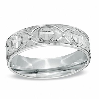 Men's Sterling Silver Cross Shank Design Wedding Band Ring w/ CZ Stones 