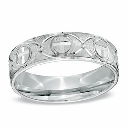 Men's 6.0mm Comfort Fit Cross Wedding Band in Sterling Silver