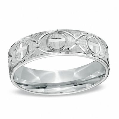 Men S 6 0mm Comfort Fit Cross Wedding Band In Sterling Silver