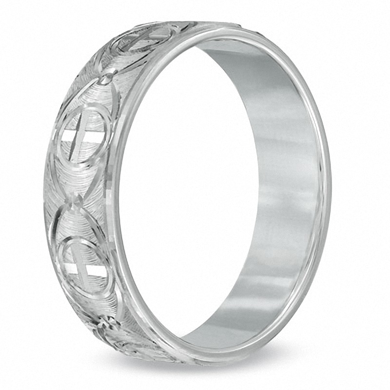 Men's 6.0mm Comfort Fit Cross Wedding Band in Sterling