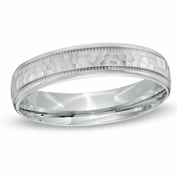 Las 4 0mm Comfort Fit Hammered Milgrain Edge Wedding Band In Las 4 0mm Comfort Fit Hammered Milgrain Edge Wedding Band In Sterling Silver