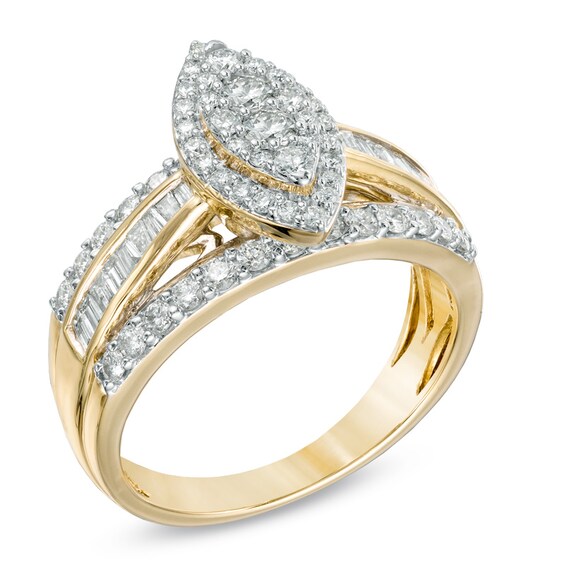 1 CT. T.w. Diamond Marquise Cluster Engagement Ring in 10K Gold