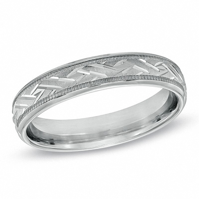 Main Image 1 of 4.0mm Woven Comfort Fit Milgrain Wedding Band in Sterling Silver