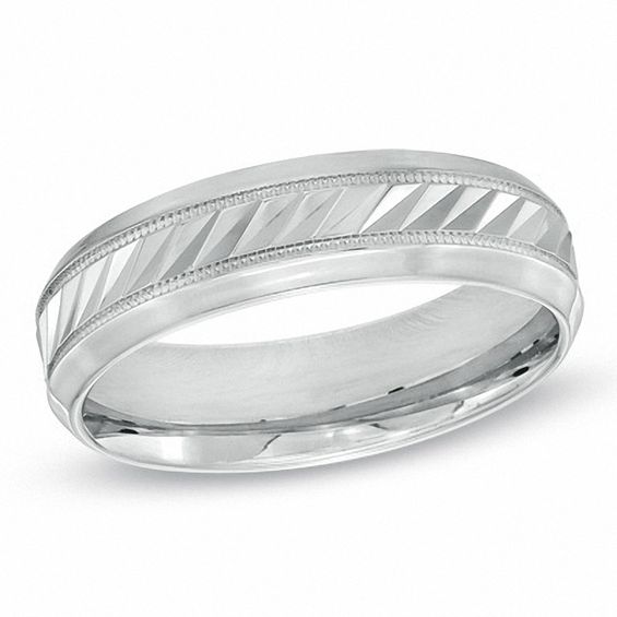 6.0mm Diagonal Etched Comfort Fit Milgrain Wedding Band in Sterling Silver