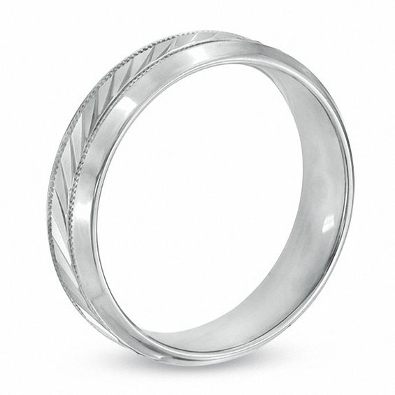 6.0mm Diagonal Etched Comfort Fit Milgrain Wedding Band in Sterling Silver