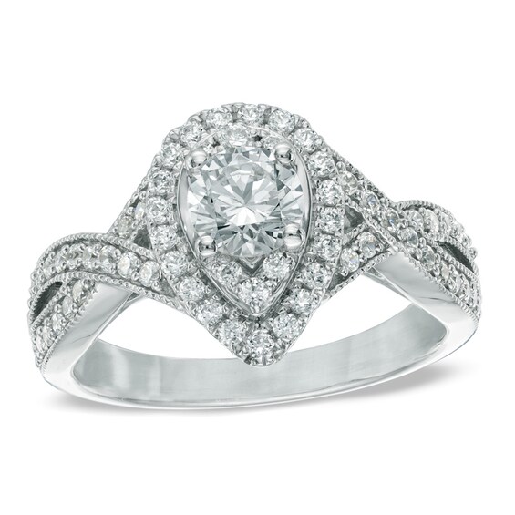 1 CT. T.w. Diamond Pear Frame Vintage-Style Engagement Ring in 14K White Gold