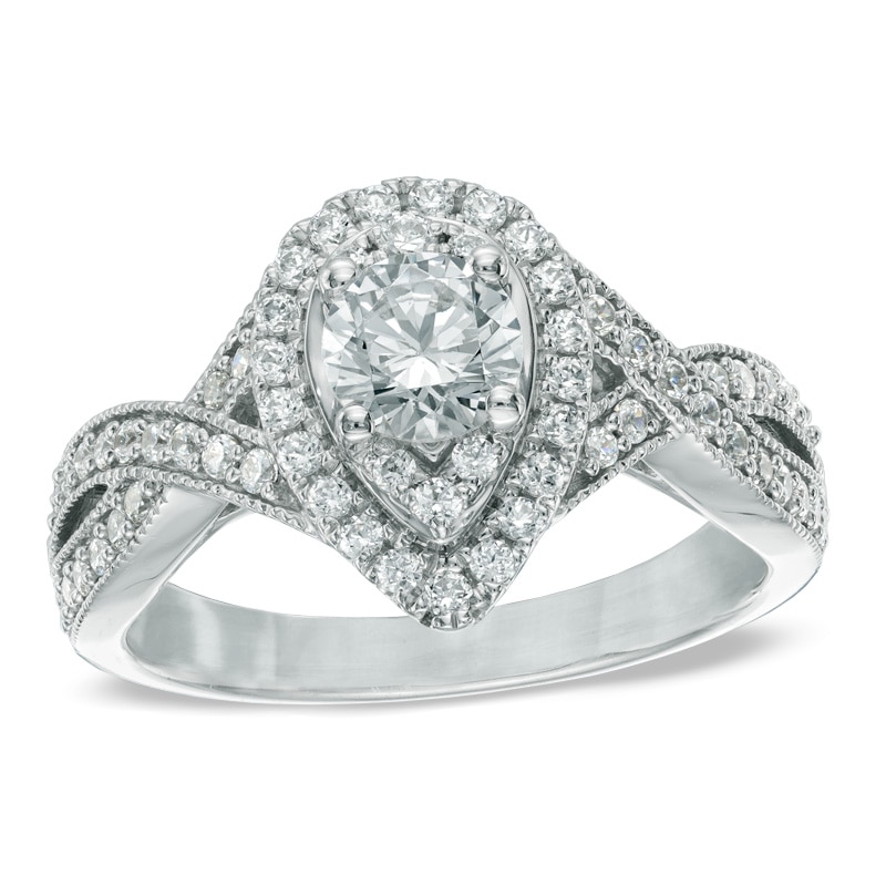 Main Image 1 of 1 CT. T.W. Diamond Pear Frame Vintage-Style Engagement Ring in 14K White Gold