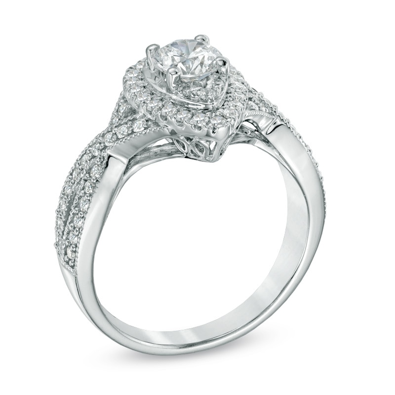 Main Image 2 of 1 CT. T.W. Diamond Pear Frame Vintage-Style Engagement Ring in 14K White Gold