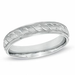 4.0mm Diamond-Cut Comfort Fit Milgrain Wedding Band in Sterling Silver