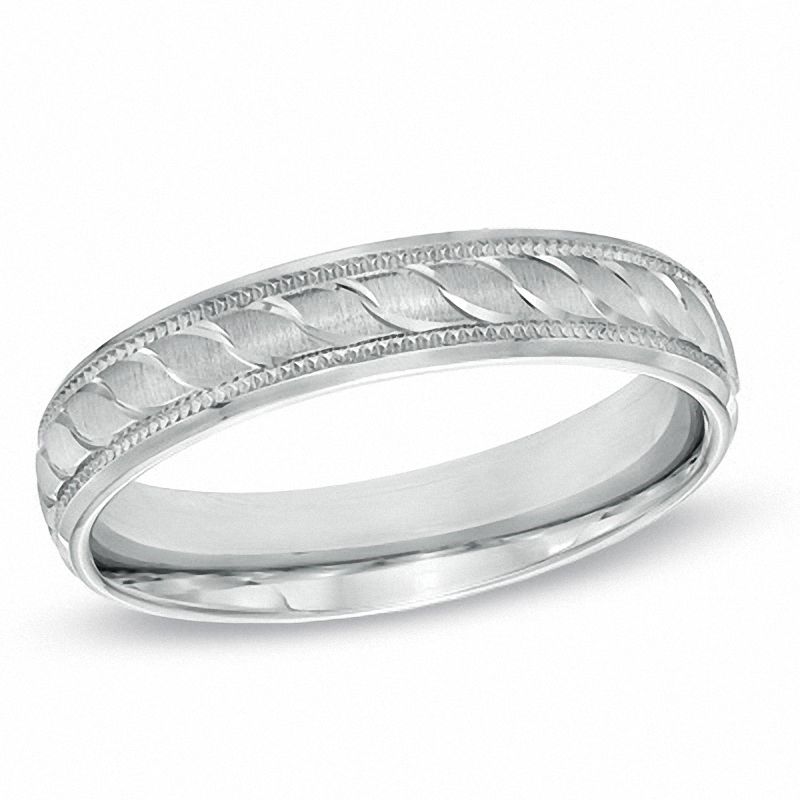 Main Image 1 of 4.0mm Diamond-Cut Comfort Fit Milgrain Wedding Band in Sterling Silver