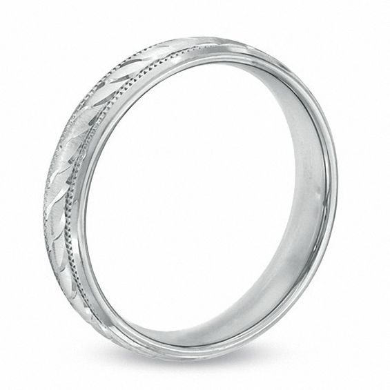 4.0mm Diamond-Cut Comfort Fit Milgrain Wedding Band in Sterling Silver