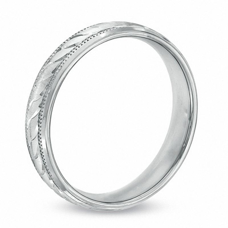 Main Image 2 of 4.0mm Diamond-Cut Comfort Fit Milgrain Wedding Band in Sterling Silver
