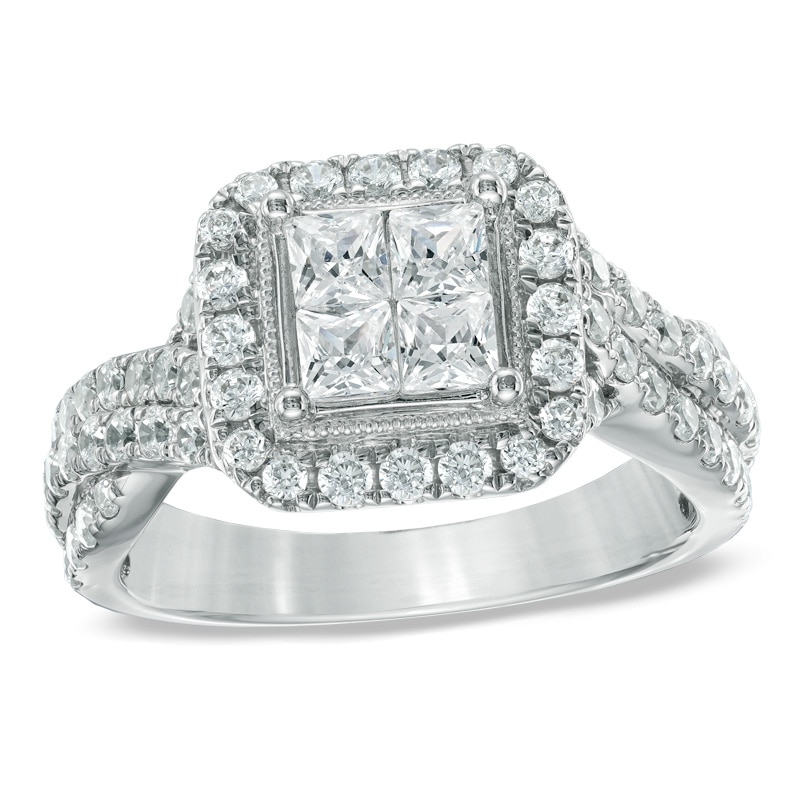 1-1/2 CT. T.W. Princess-Cut Quad Diamond Twist Shank Engagement Ring in 14K White Gold