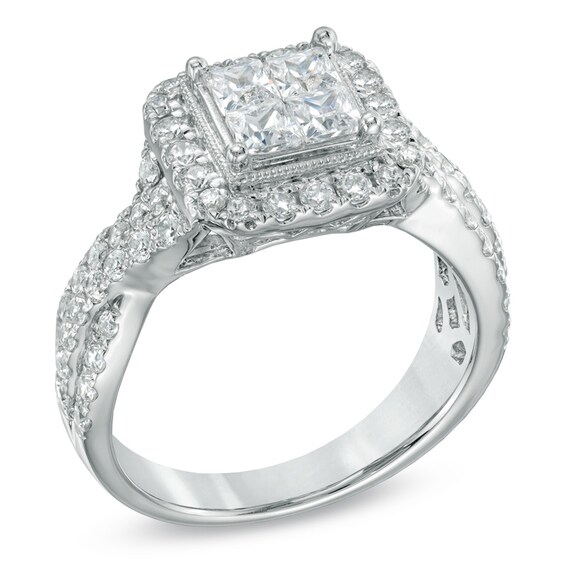 1-1/2 CT. T.w. Princess-Cut Quad Diamond Twist Shank Engagement Ring in 14K White Gold