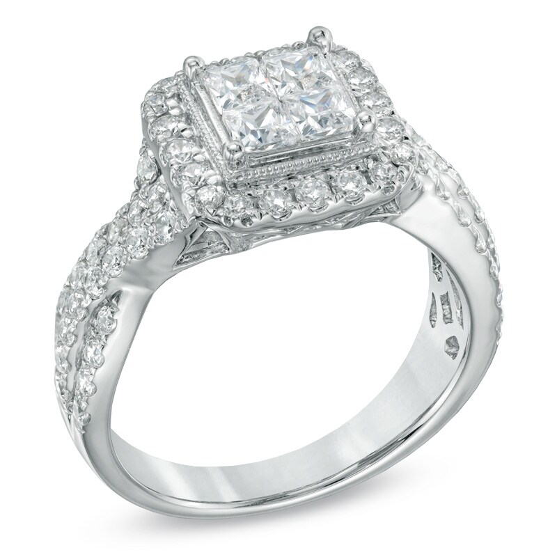 Main Image 2 of 1-1/2 CT. T.W. Princess-Cut Quad Diamond Twist Shank Engagement Ring in 14K White Gold