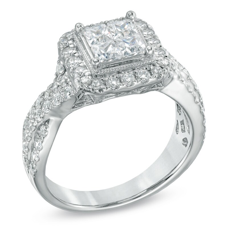 1-1/2 CT. T.W. Princess-Cut Quad Diamond Twist Shank Engagement Ring in 14K White Gold