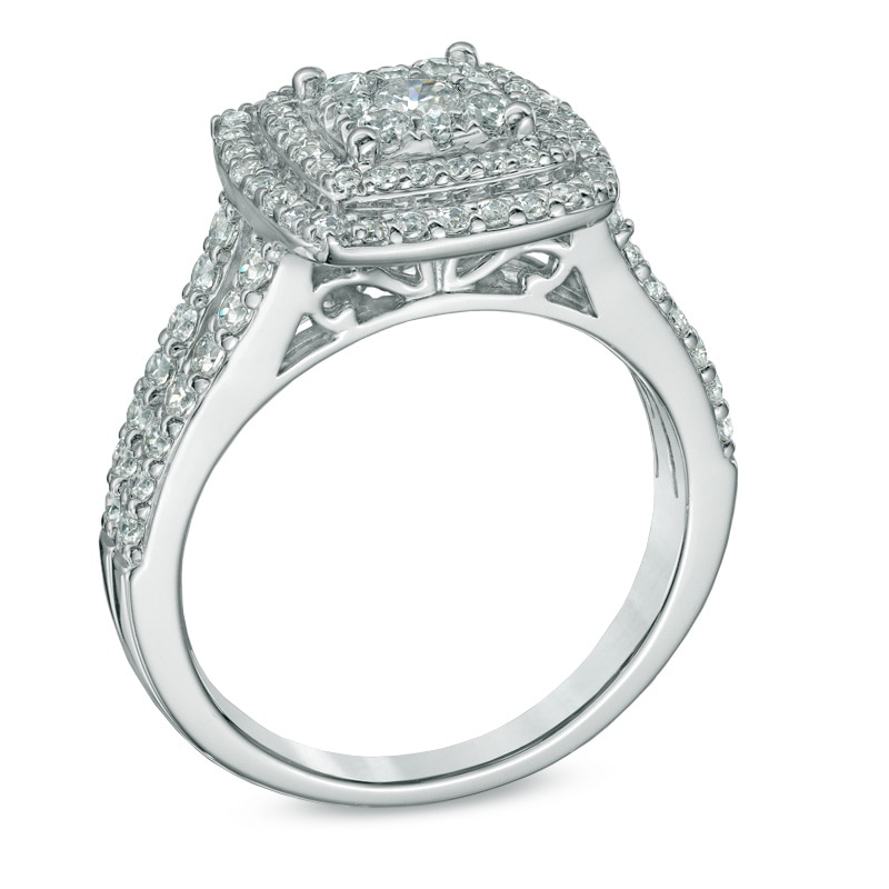 1 CT. T.W. Composite Diamond Double Frame Engagement Ring in 14K White Gold
