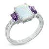Thumbnail Image 2 of Lab-Created Emerald-Cut Opal, Amethyst and White Sapphire Pendant, Ring and Earrings Set in Sterling Silver - Size 7