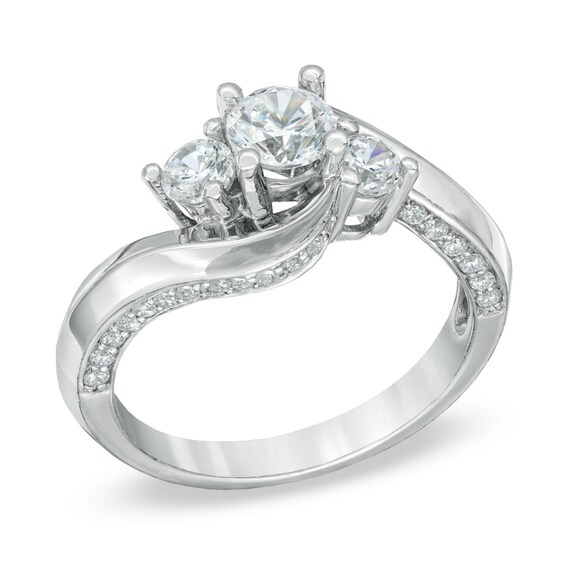 1 CT. T.w. Diamond Three Stone Swirl Engagement Ring in 14K White Gold