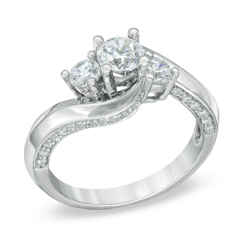 Main Image 2 of 1 CT. T.W. Diamond Three Stone Swirl Engagement Ring in 14K White Gold