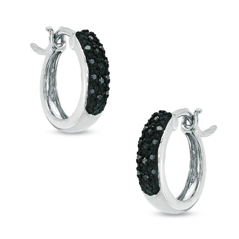 Main Image 1 of 1/10 CT. T.W. Black Diamond Triple Row Hoop Earrings in Sterling Silver