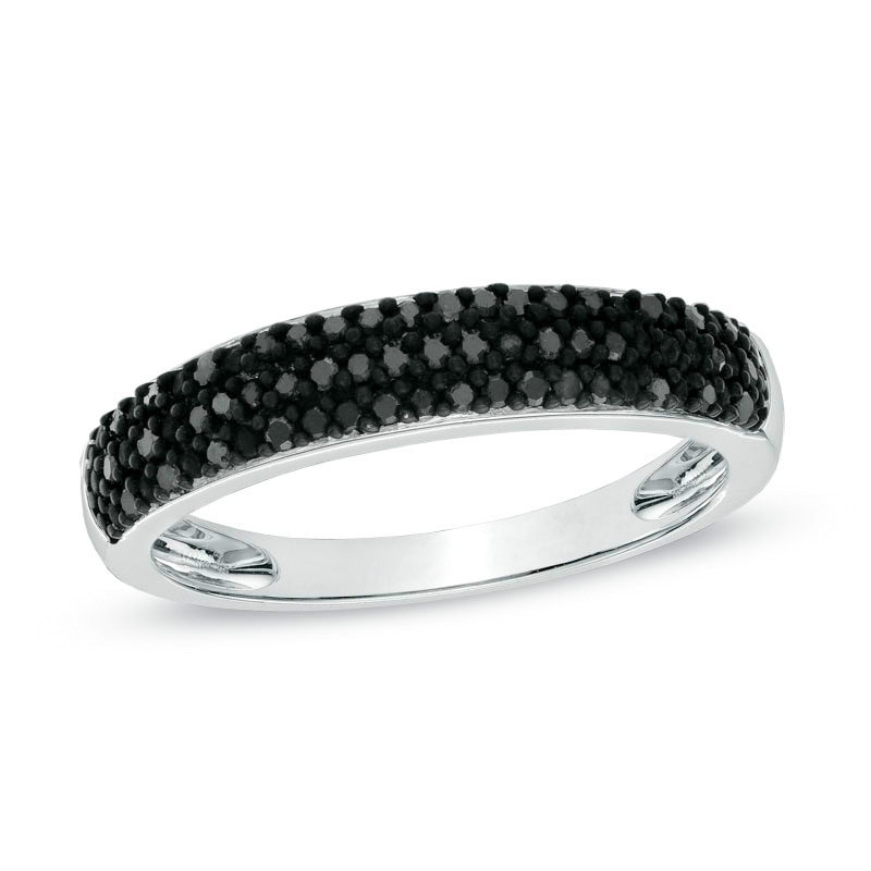 Main Image 1 of 1/5 CT. T.W. Black Diamond Triple Row Wedding Band in Sterling Silver