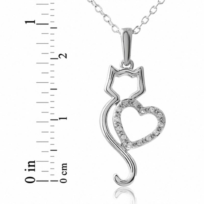 1/20 CT. T.W. Diamond Cat with Heart Pendant in Sterling Silver