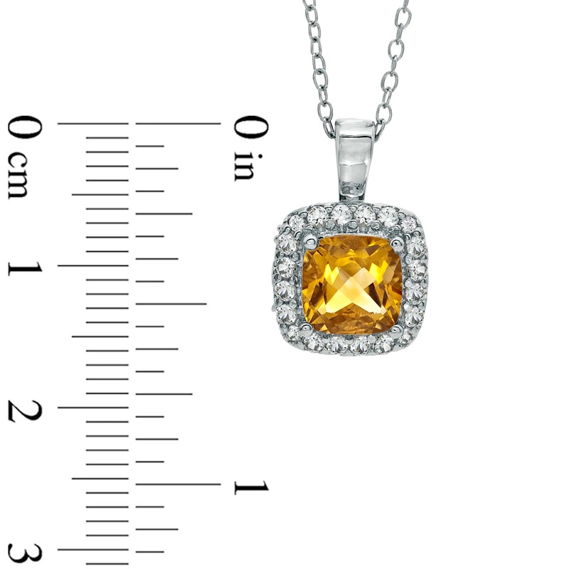 Main Image 3 of 7.0mm Cushion-Cut Citrine and Lab-Created White Sapphire Pendant and Ring Set in Sterling Silver - Size 7