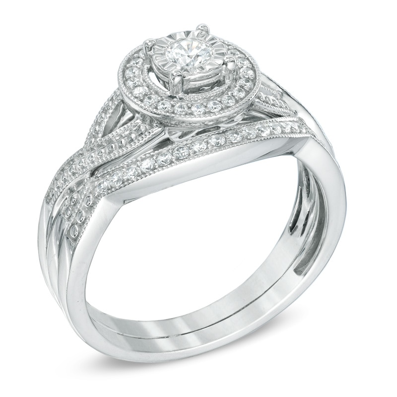 Main Image 2 of 1/4 CT. T.W. Diamond Frame Vintage-Style Bridal Set in 10K White Gold