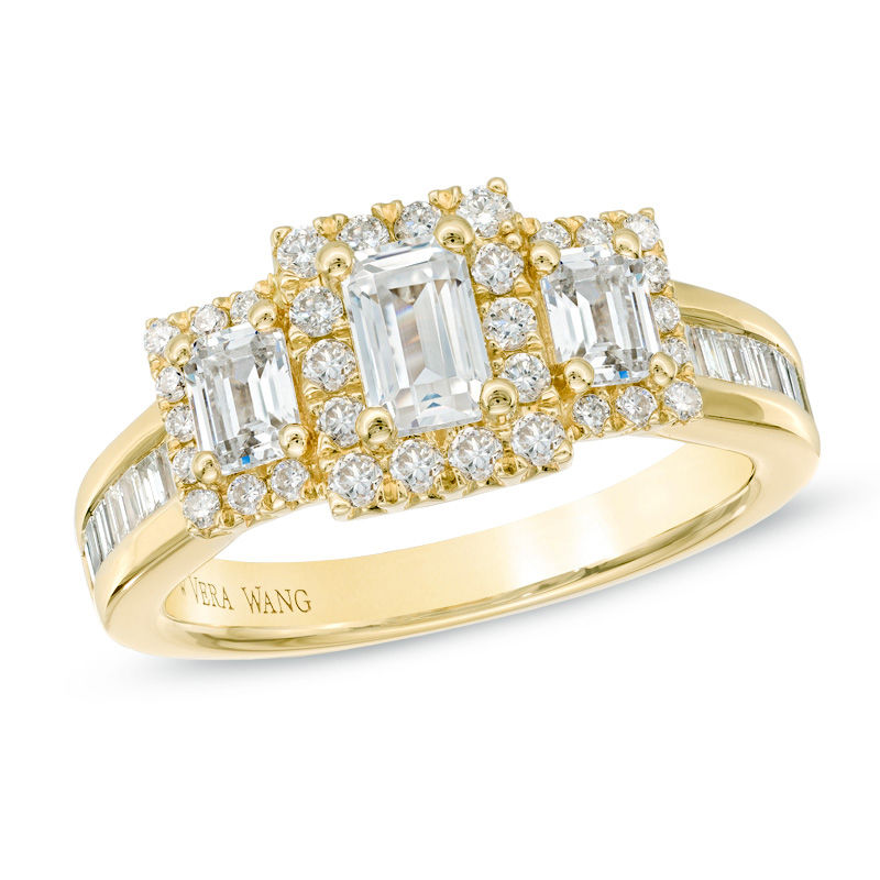 Vera Wang Love Collection 1-1/2 CT. T.W. Emerald-Cut Diamond Three Stone Ring in 14K Gold