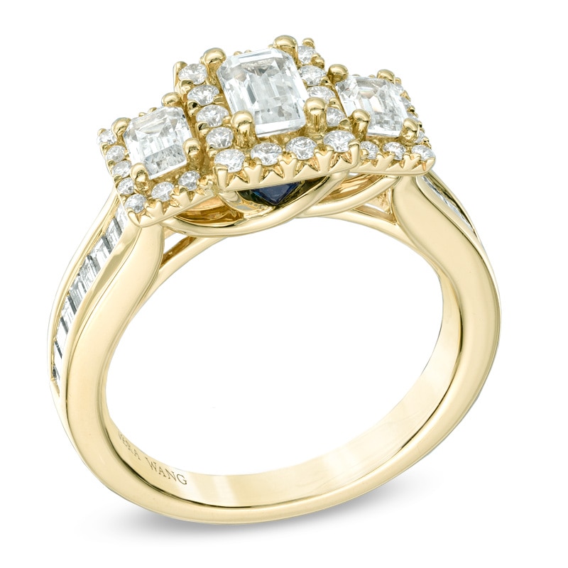 Vera Wang Love Collection 1-1/2 CT. T.W. Emerald-Cut Diamond Three Stone Ring in 14K Gold