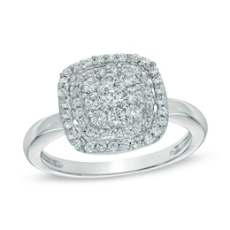 1/2 CT. T.W. Diamond Cushion Cluster Frame Ring in 10K White Gold
