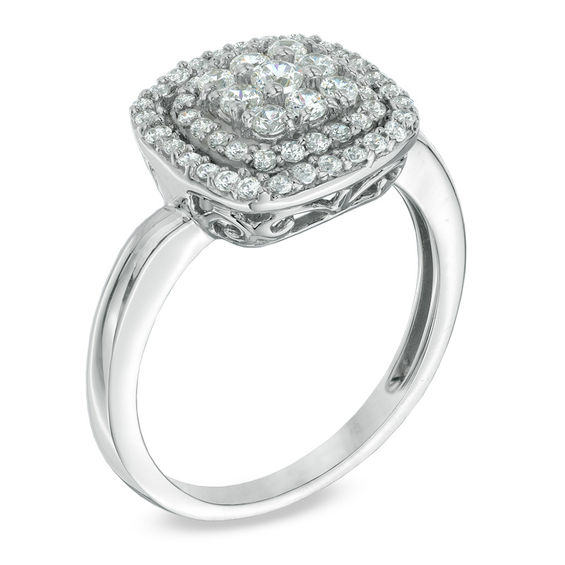 1/2 CT. T.w. Diamond Cushion Cluster Frame Ring in 10K White Gold