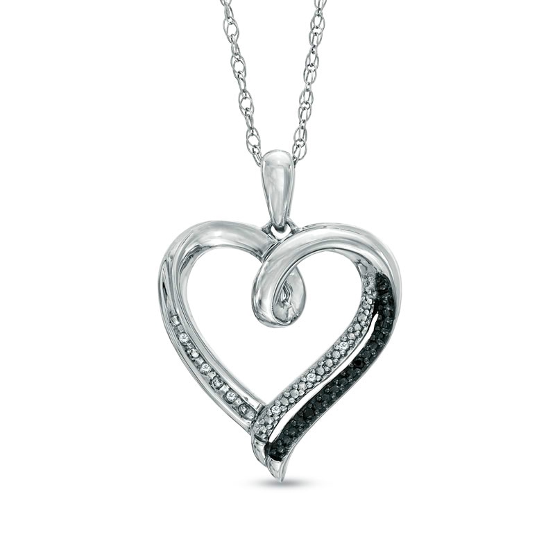 Main Image 1 of Enhanced Black and White Diamond Accent Heart Pendant in Sterling Silver