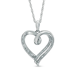 Diamond Accent Split Ribbon Heart Pendant in Sterling Silver