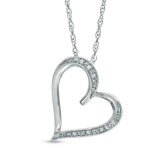 Diamond Accent Loop Tilted Heart Pendant in Sterling Silver|Zales