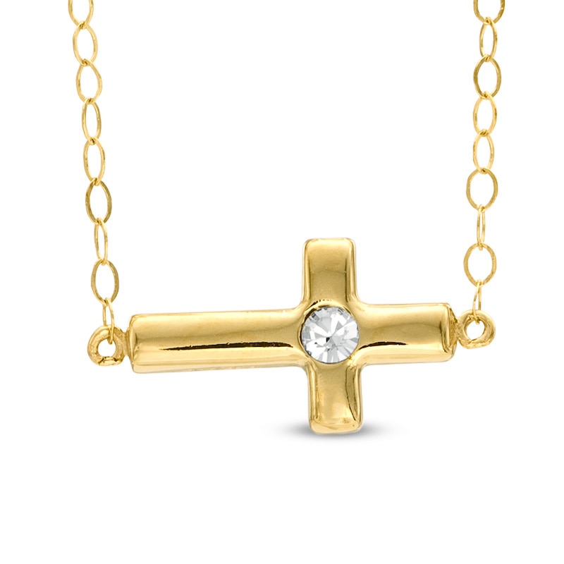 TEENYTINY® Crystal Sideways Cross Pendant in 10K Gold - 17"