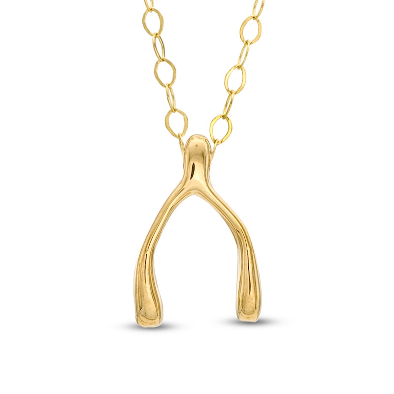 Main Image 1 of TEENYTINY® Wishbone Pendant in 10K Gold - 17"