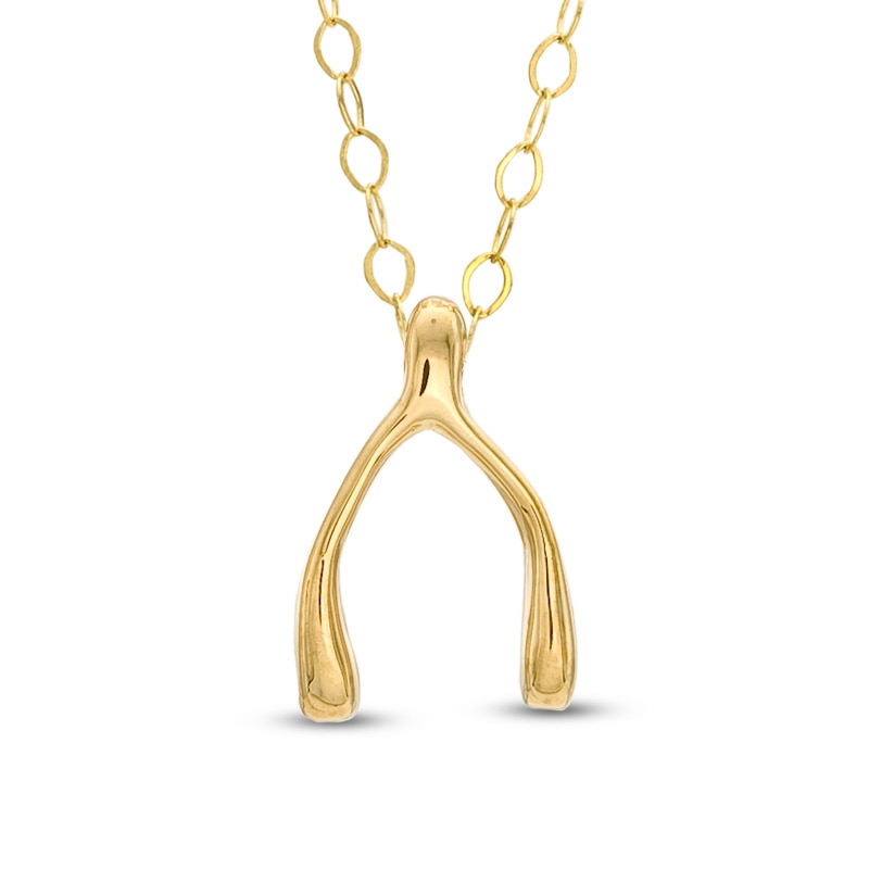 TEENYTINY® Wishbone Pendant in 10K Gold - 17"