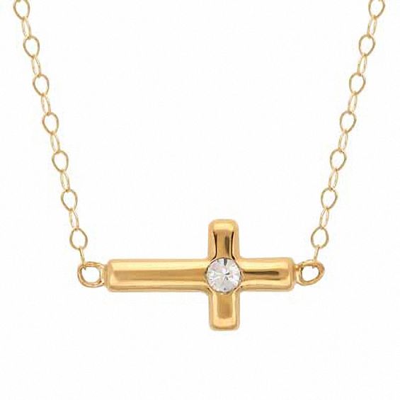 TeenytinyÂ® Crystal Sideways Cross Pendant in 10K Gold - 17"