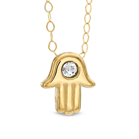 TeenytinyÂ® Crystal Hamsa Pendant in 10K Gold - 17"