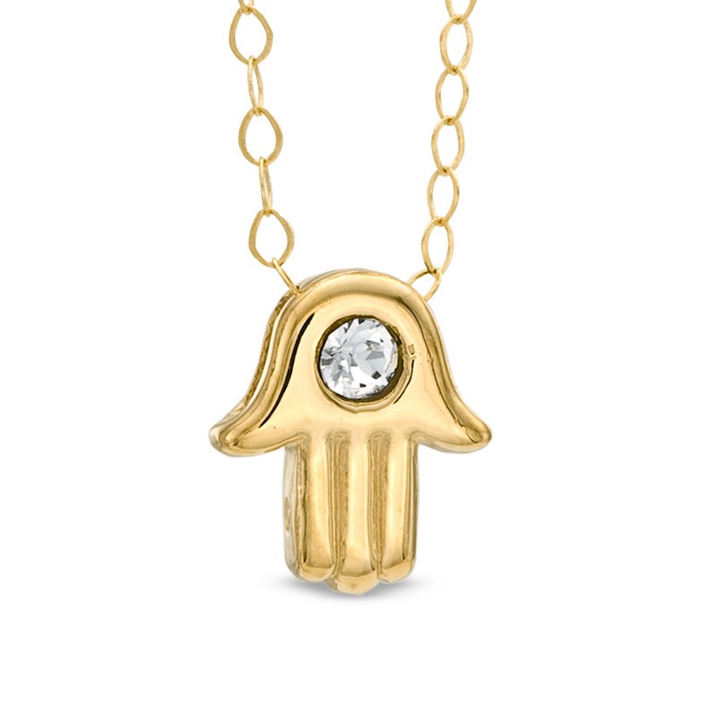 Main Image 1 of TEENYTINY® Crystal Hamsa Pendant in 10K Gold - 17&quot;