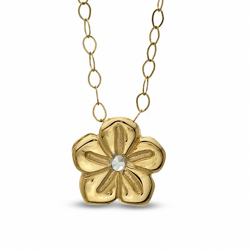 Main Image 1 of TEENYTINY® Diamond-Cut Flower Pendant in 10K Two-Toned Gold - 17"