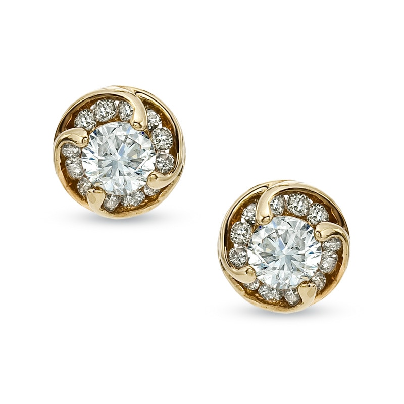 Main Image 1 of 1/2 CT. T.W. Diamond Spiral Frame Stud Earrings in 14K Gold