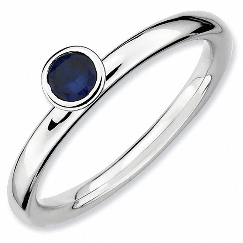 Stackable Expressions™ 4.0mm Lab-Created Blue Sapphire Solitaire High Profile Ring in Sterling Silver
