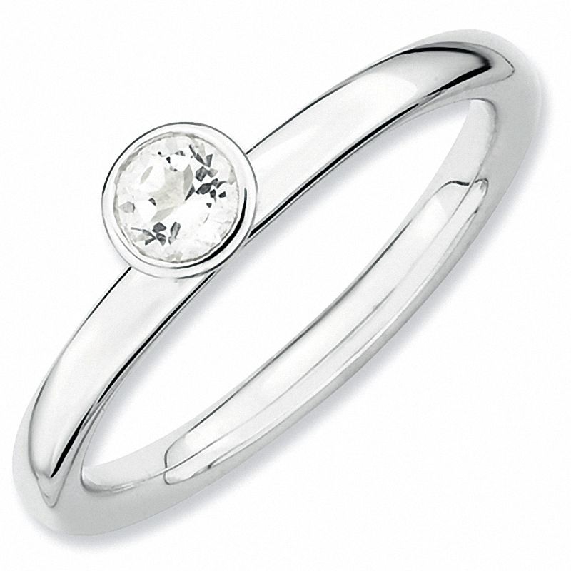 Stackable Expressions™ 4.0mm White Topaz Solitaire High Profile Ring in Sterling Silver