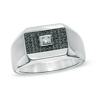 Men's 1/4 CT. T.W. Enhanced Black and White Diamond Ring in Sterling ...