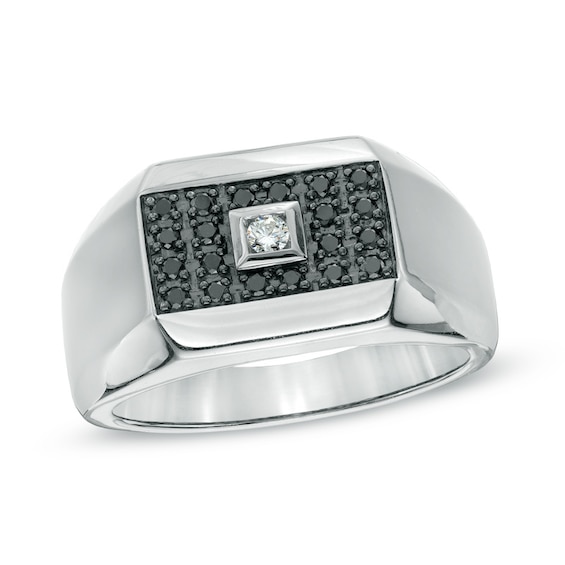 Men's 1/4 CT. T.w. Enhanced Black and White Diamond Ring in Sterling Silver